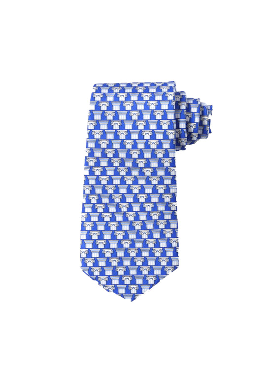 BPF "Greek Column Collection" Silk Printed Tie – Cerulean Blue & White