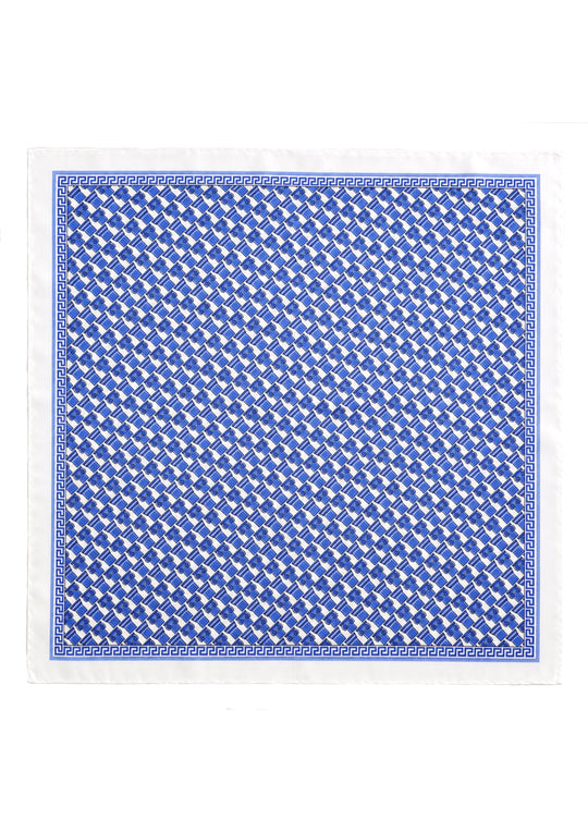 BPF "Greek Column Collection" Silk Pocket Square (Pochette) – Blue/White