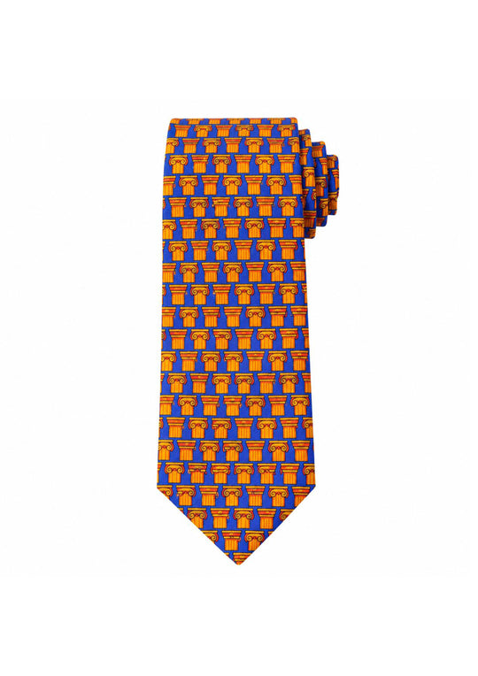 BPF "Greek Column Collection" Silk Printed Tie – Royal Blue & Orange