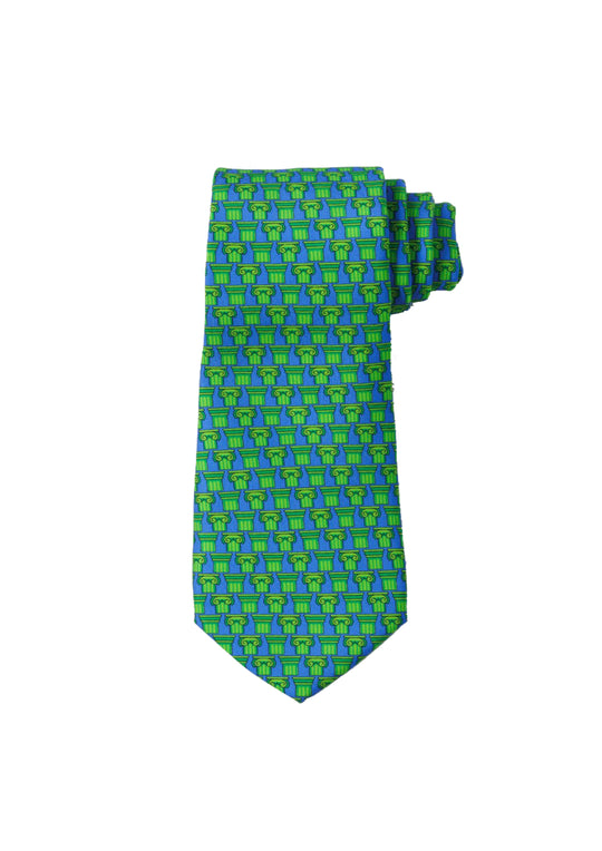 BPF "Greek Column Collection" Silk Printed Tie – Lime & Electric Blue