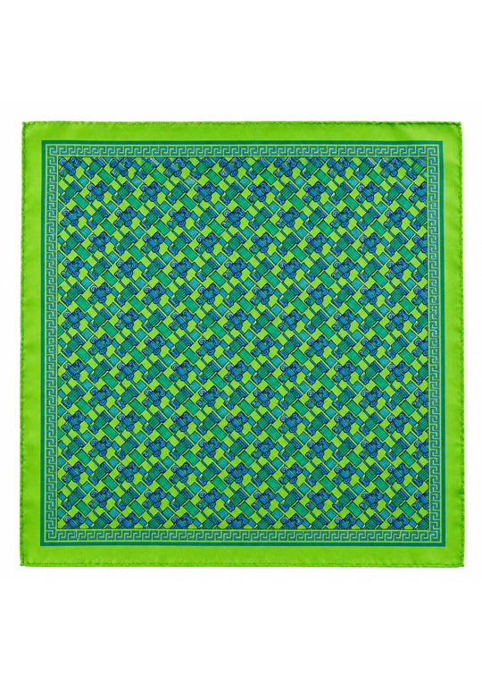 BPF "Greek Column Collection" Silk Pocket Square (Pochette) – Lime Green & Blue
