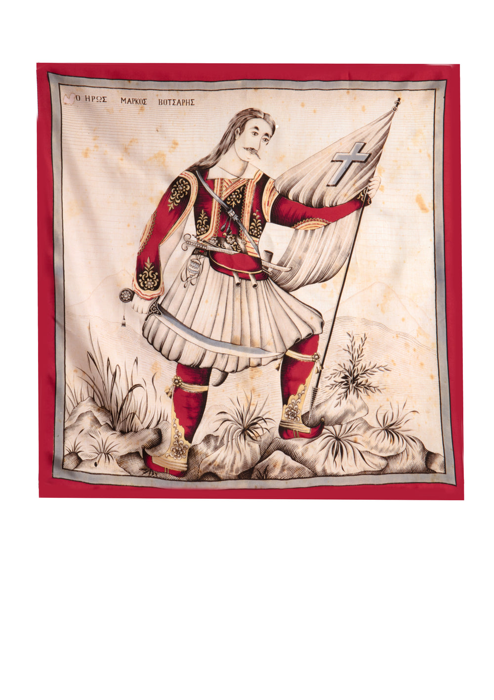 Silk scarf depicting the hero Marcos Botsaris